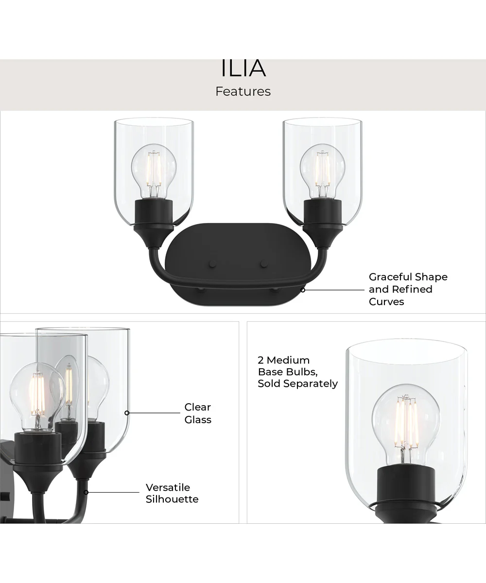 Ilia 2-Light Bath Vanity with Clear Glass Shade Matte Black - Image 8