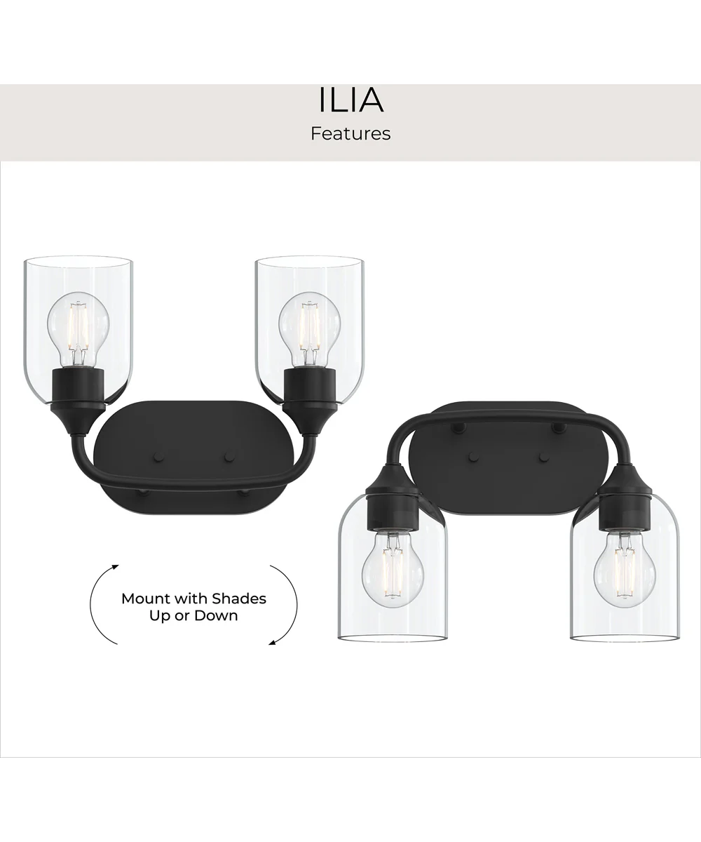 Ilia 2-Light Bath Vanity with Clear Glass Shade Matte Black - Image 9