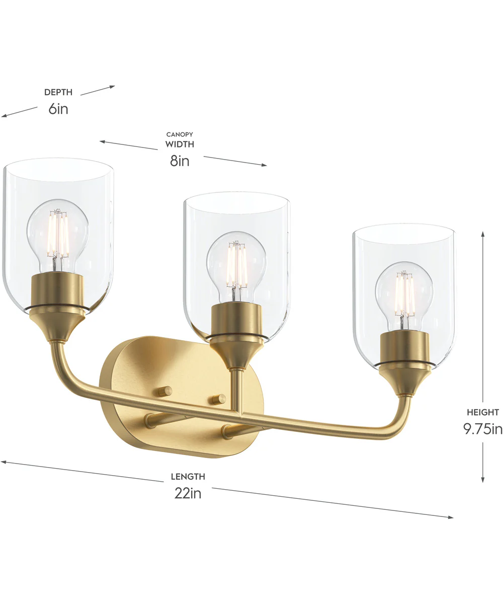Ilia 3-Light Bath Vanity with Clear Glass Shade Brushed Gold - Image 4