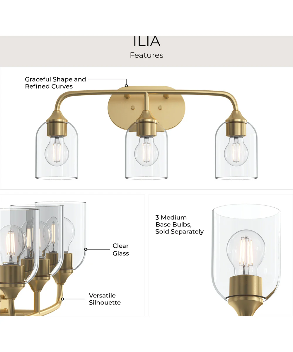 Ilia 3-Light Bath Vanity with Clear Glass Shade Brushed Gold - Image 8