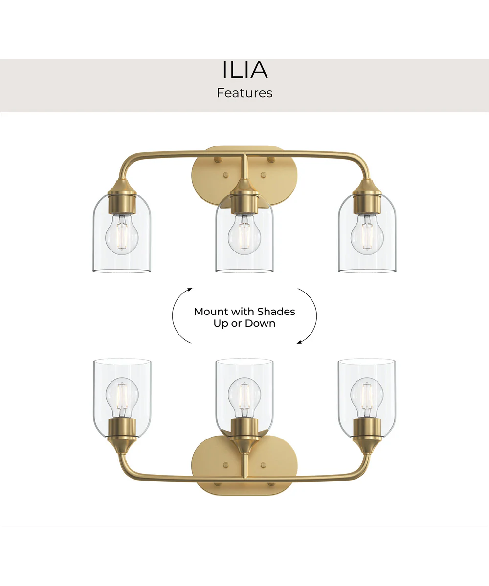 Ilia 3-Light Bath Vanity with Clear Glass Shade Brushed Gold - Image 9