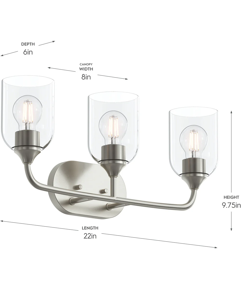 Ilia 3-Light Bath Vanity with Clear Glass Shade Brushed Nickel - Image 4