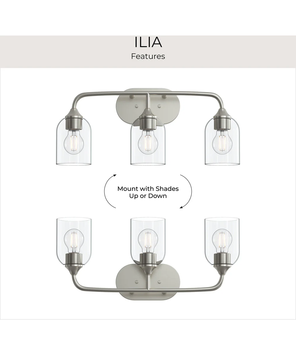 Ilia 3-Light Bath Vanity with Clear Glass Shade Brushed Nickel - Image 9