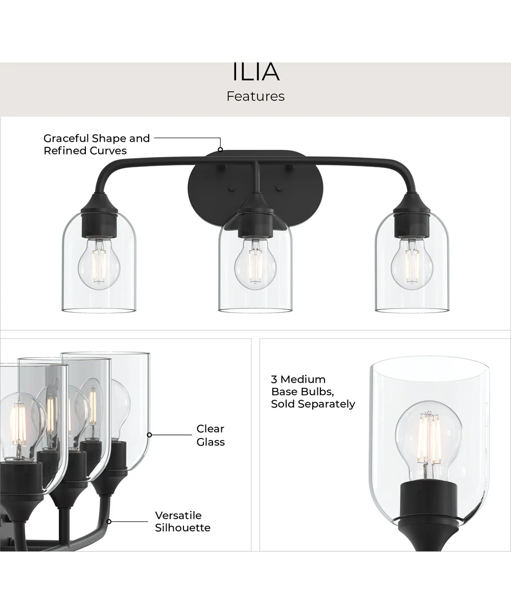 Ilia 3-Light Bath Vanity with Clear Glass Shade Matte Black - Image 8