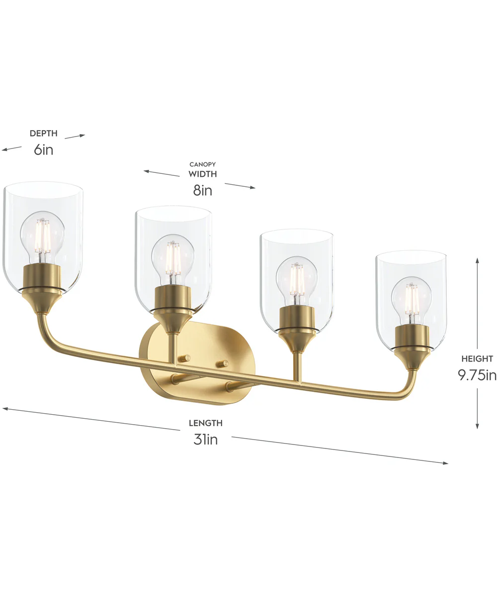 Ilia 4-Light Bath Vanity with Clear Glass Shade Brushed Gold - Image 4