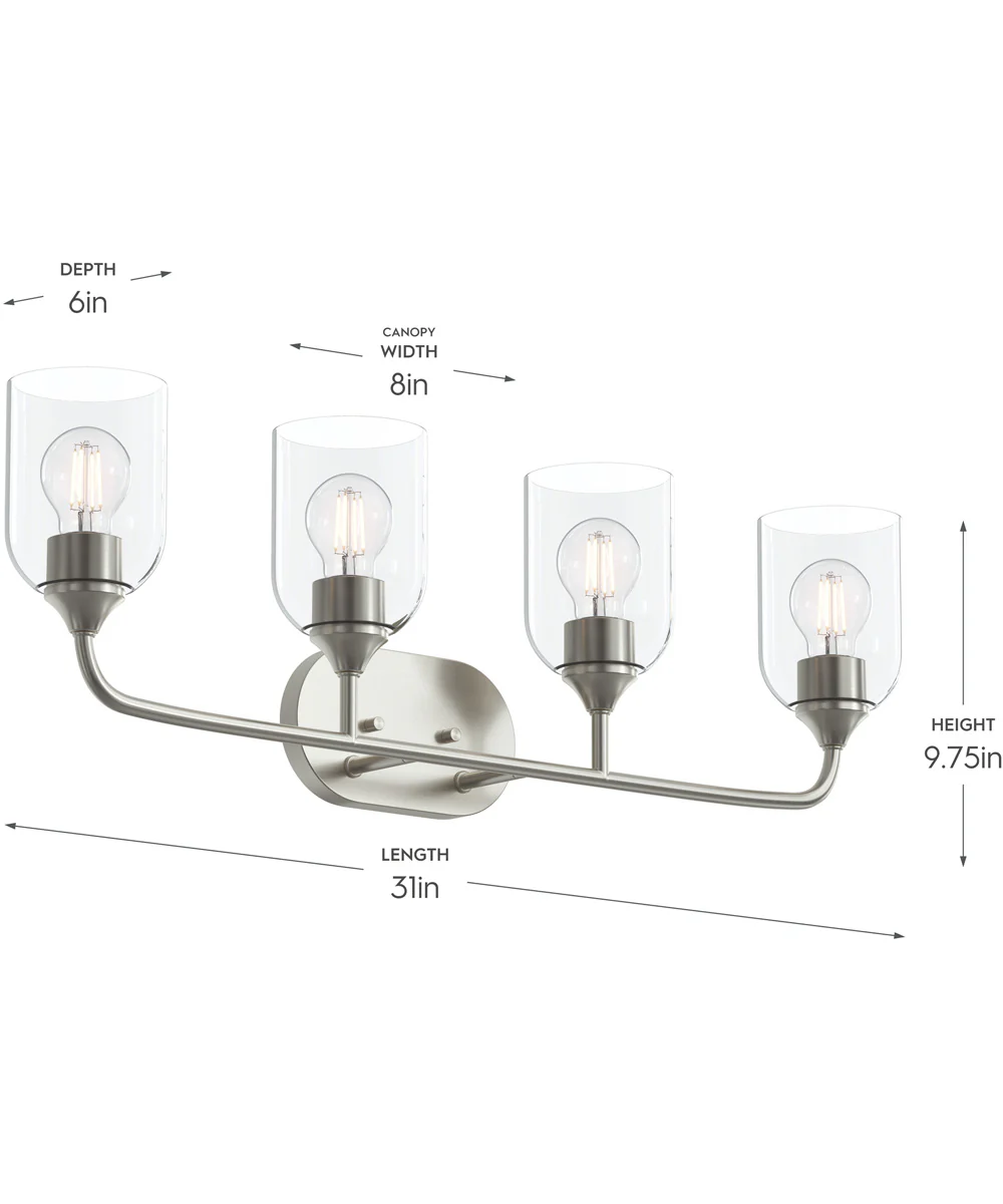 Ilia 4-Light Bath Vanity with Clear Glass Shade Brushed Nickel - Image 4