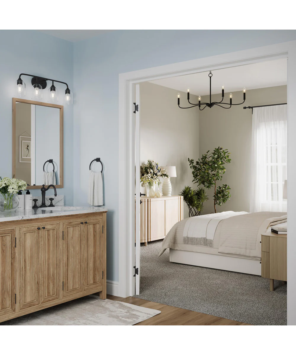 Ilia 4-Light Bath Vanity with Clear Glass Shade Matte Black - Image 2