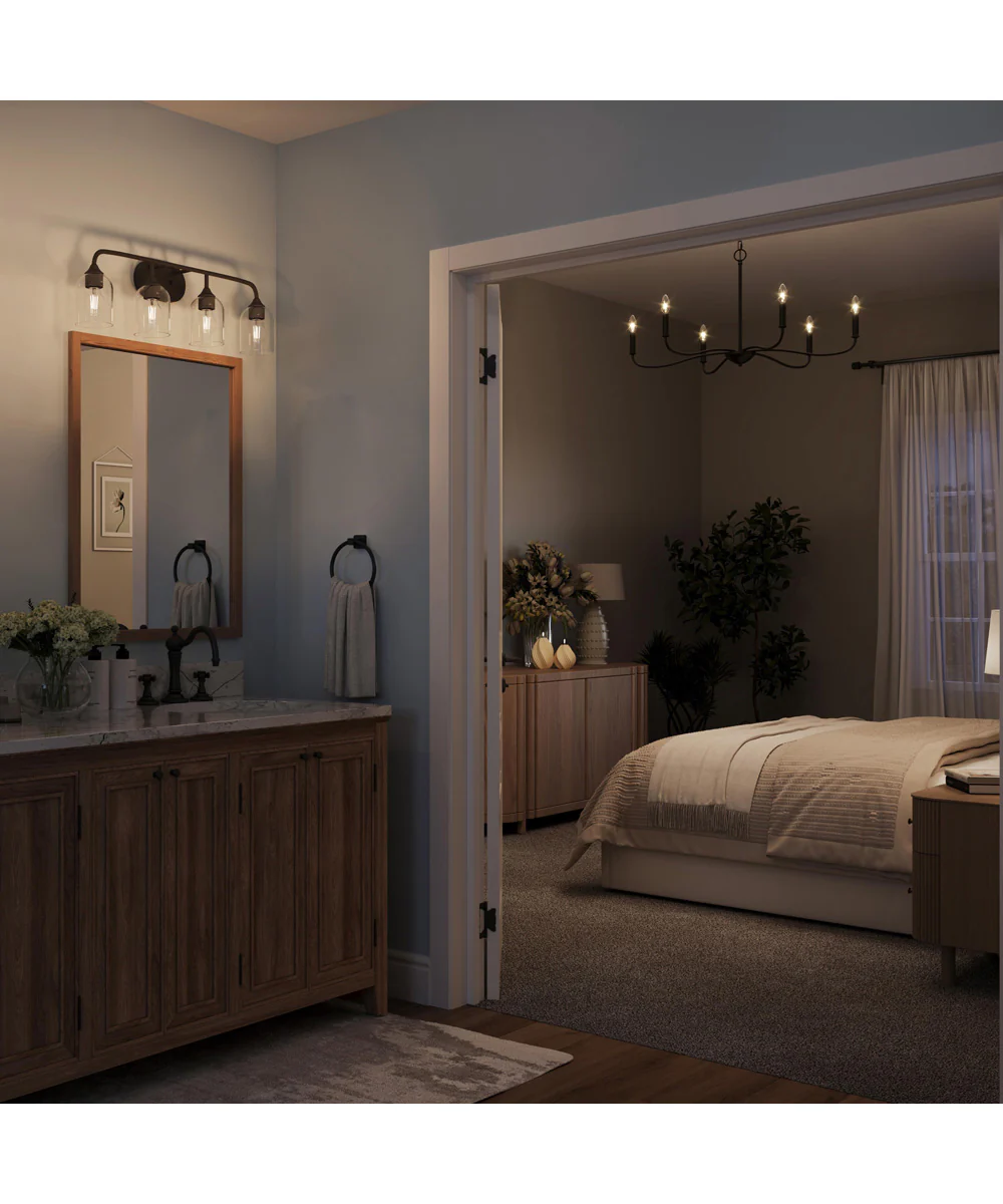 Ilia 4-Light Bath Vanity with Clear Glass Shade Matte Black - Image 3