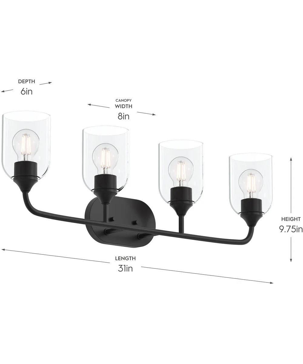 Ilia 4-Light Bath Vanity with Clear Glass Shade Matte Black - Image 4
