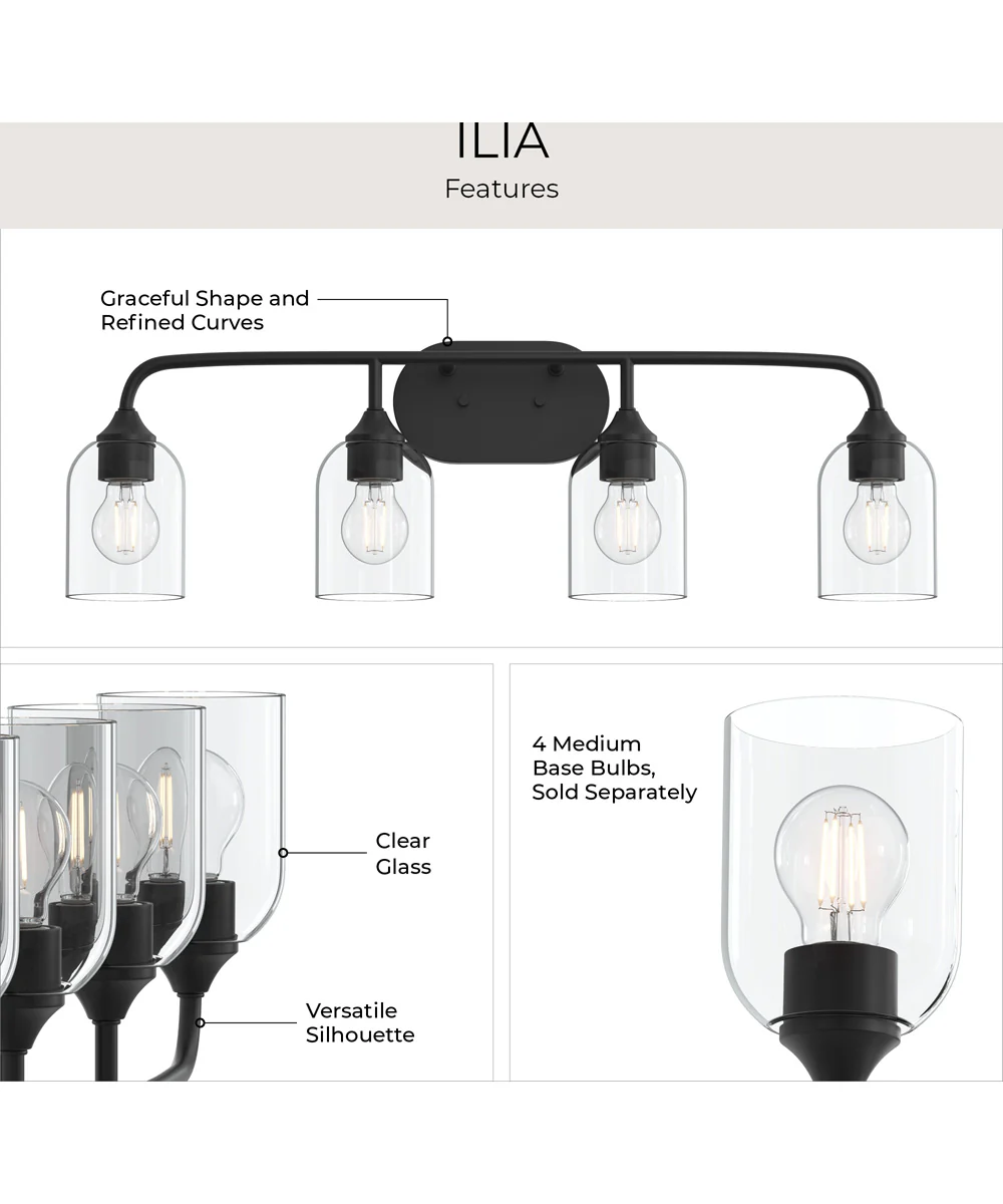 Ilia 4-Light Bath Vanity with Clear Glass Shade Matte Black - Image 8