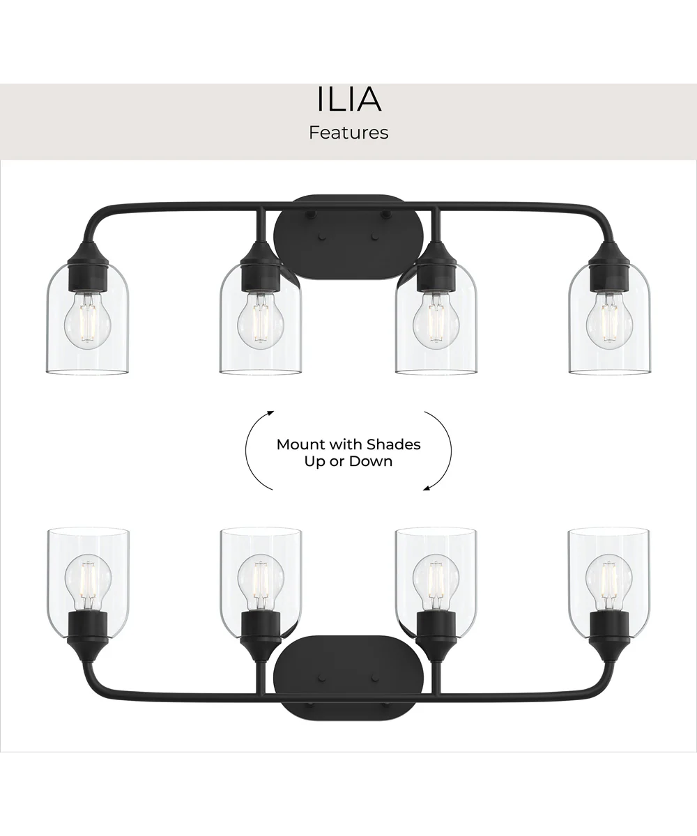 Ilia 4-Light Bath Vanity with Clear Glass Shade Matte Black - Image 9