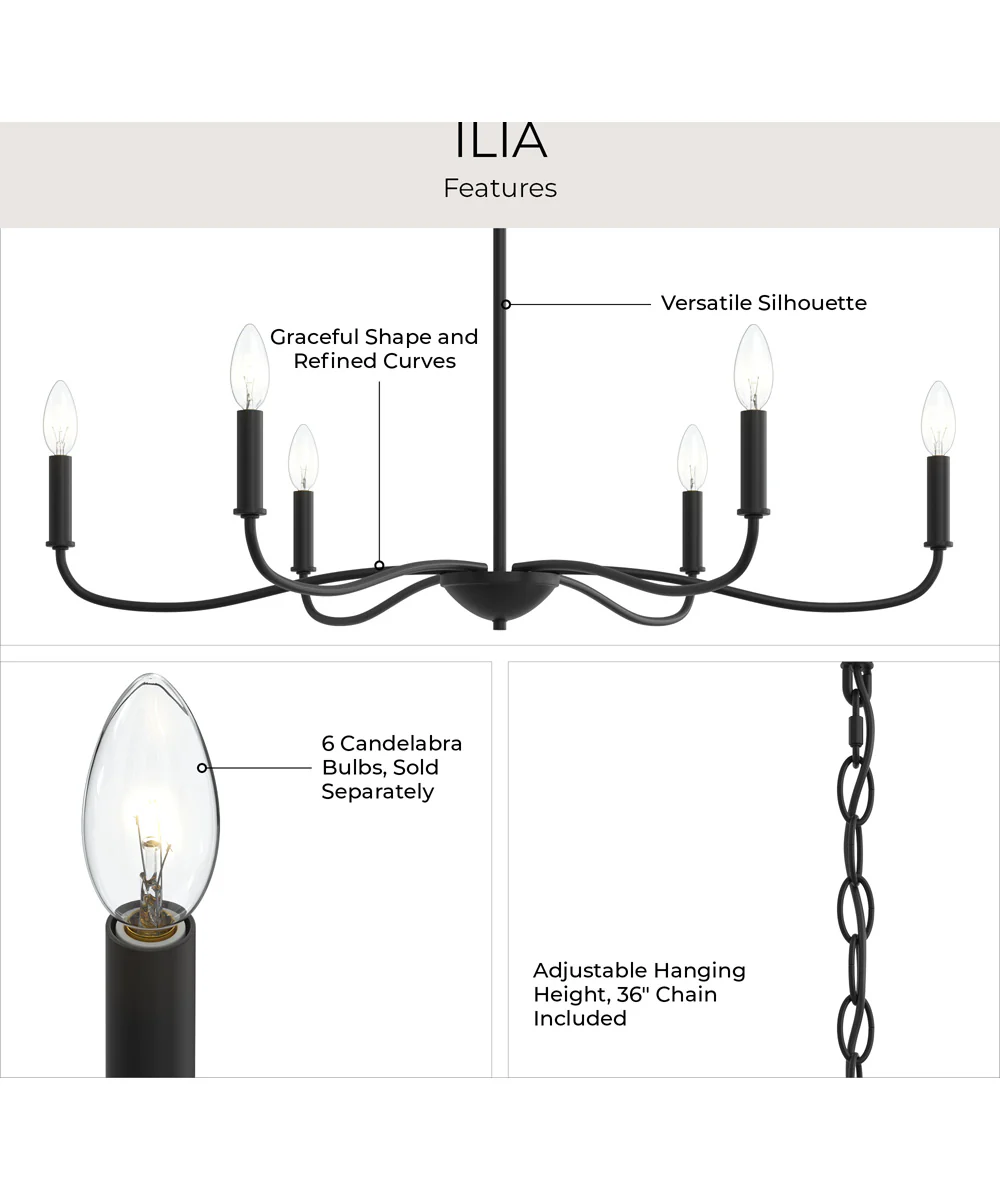 Ilia 6-Light Large Chandelier Matte Black - Image 8