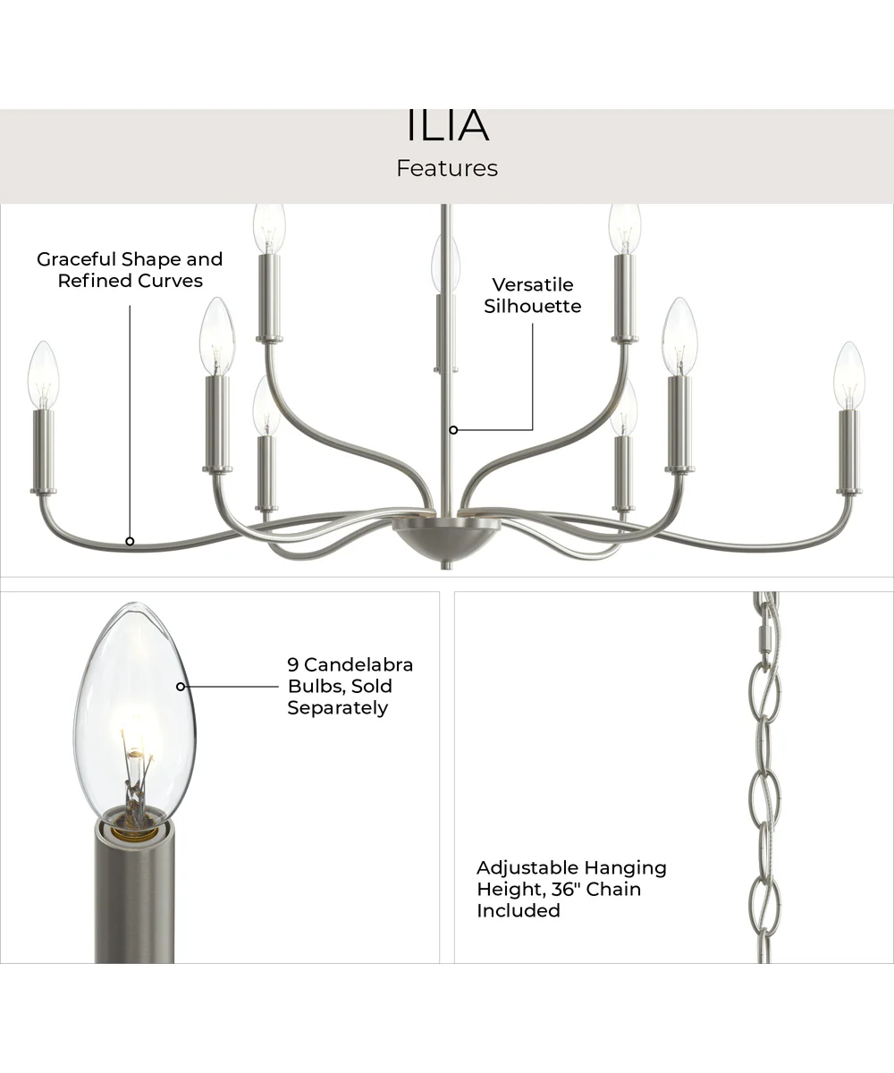 Ilia 9-Light Two-Tier Chandelier Brushed Nickel - Image 6