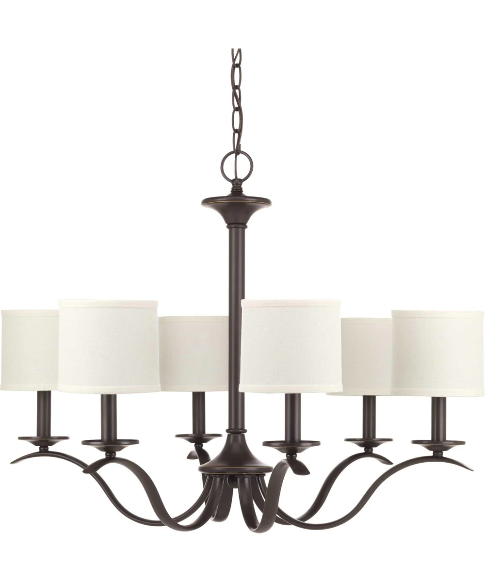 Inspire 6-Light White Linen Shade Traditional Chandelier Light Antique Bronze