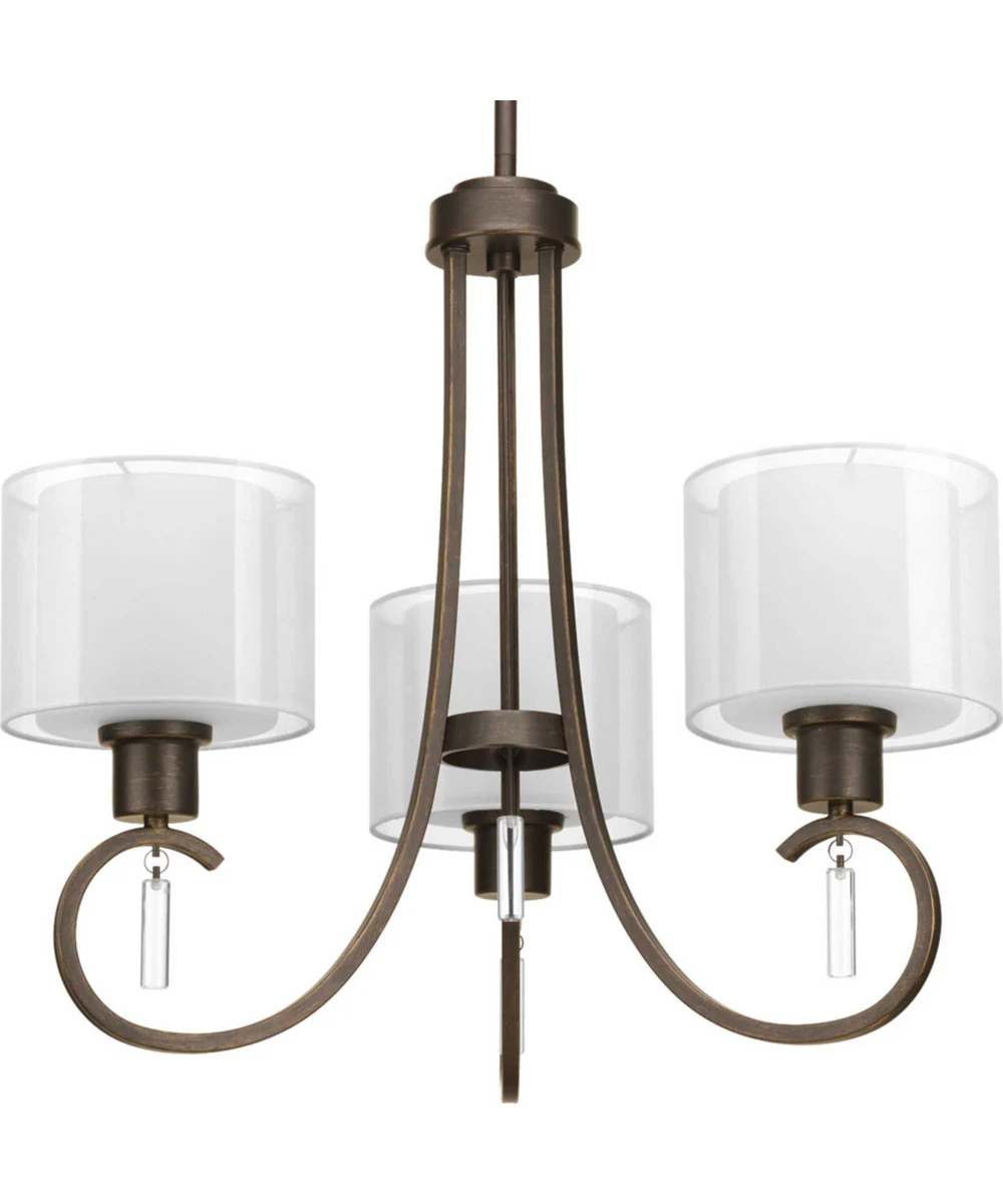 Invite 3-Light White Silk Mylar Shade New Traditional Chandelier Light Antique Bronze