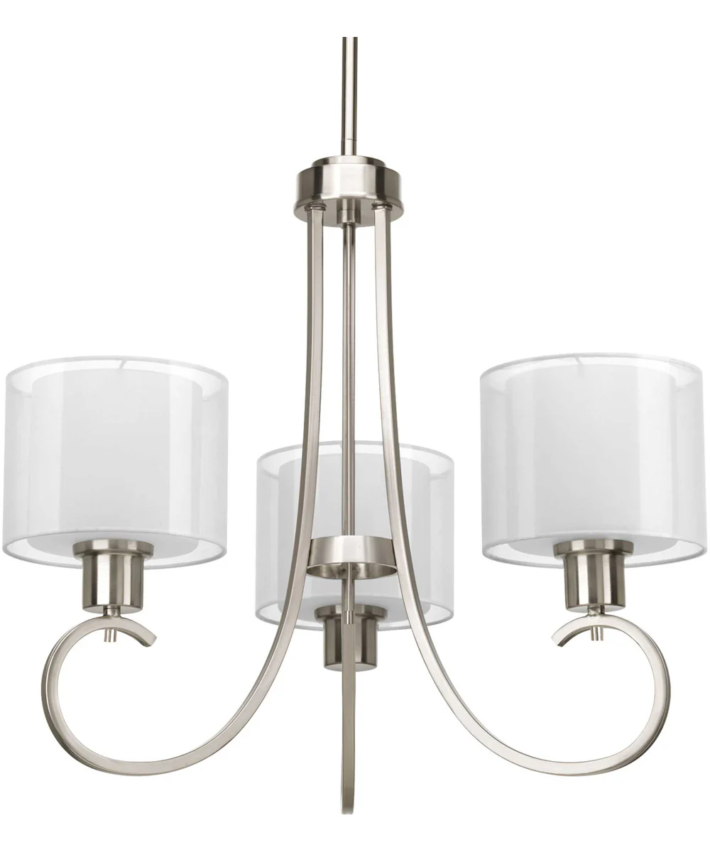 Invite 3-Light White Silk Mylar Shade New Traditional Chandelier Light Brushed Nickel - Image 5