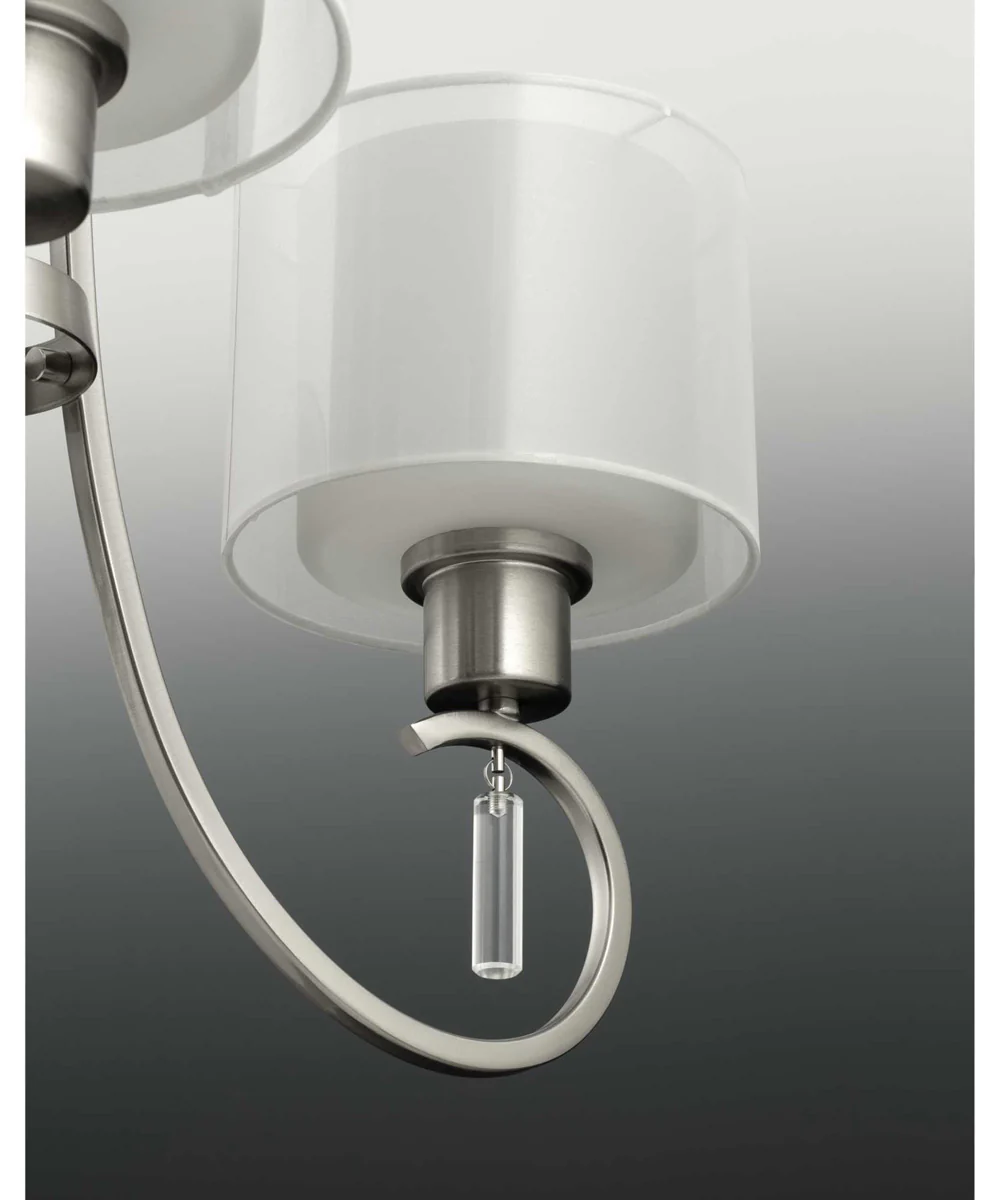 Invite 3-Light White Silk Mylar Shade New Traditional Chandelier Light Brushed Nickel - Image 6