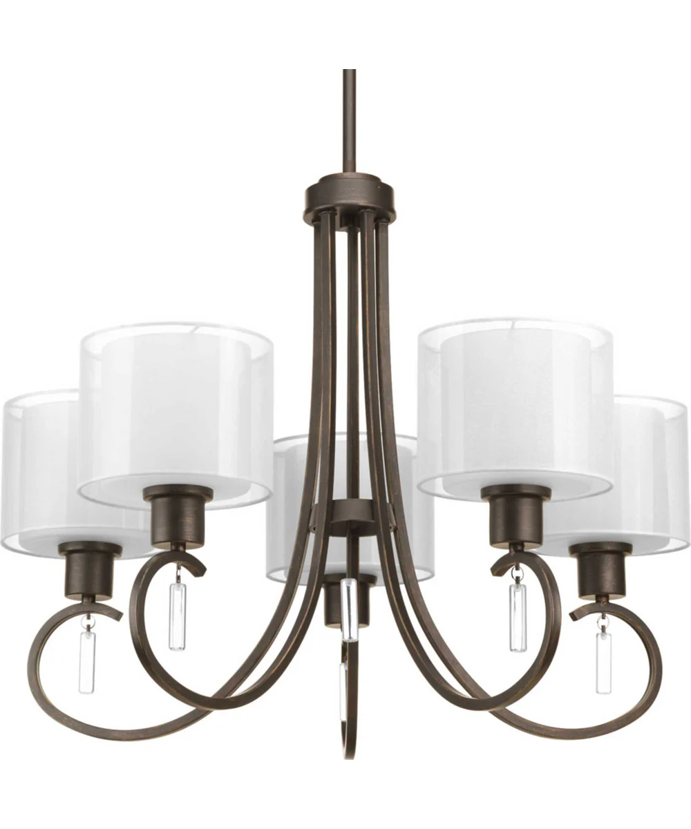 Invite 5-Light White Silk Mylar Shade New Traditional Chandelier Light Antique Bronze