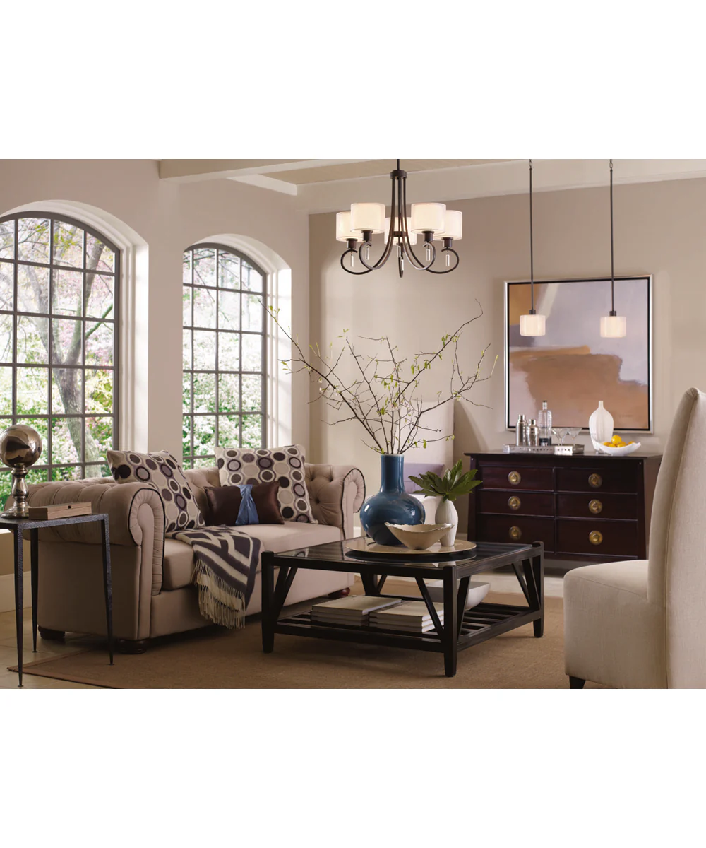 Invite 5-Light White Silk Mylar Shade New Traditional Chandelier Light Antique Bronze - Image 3