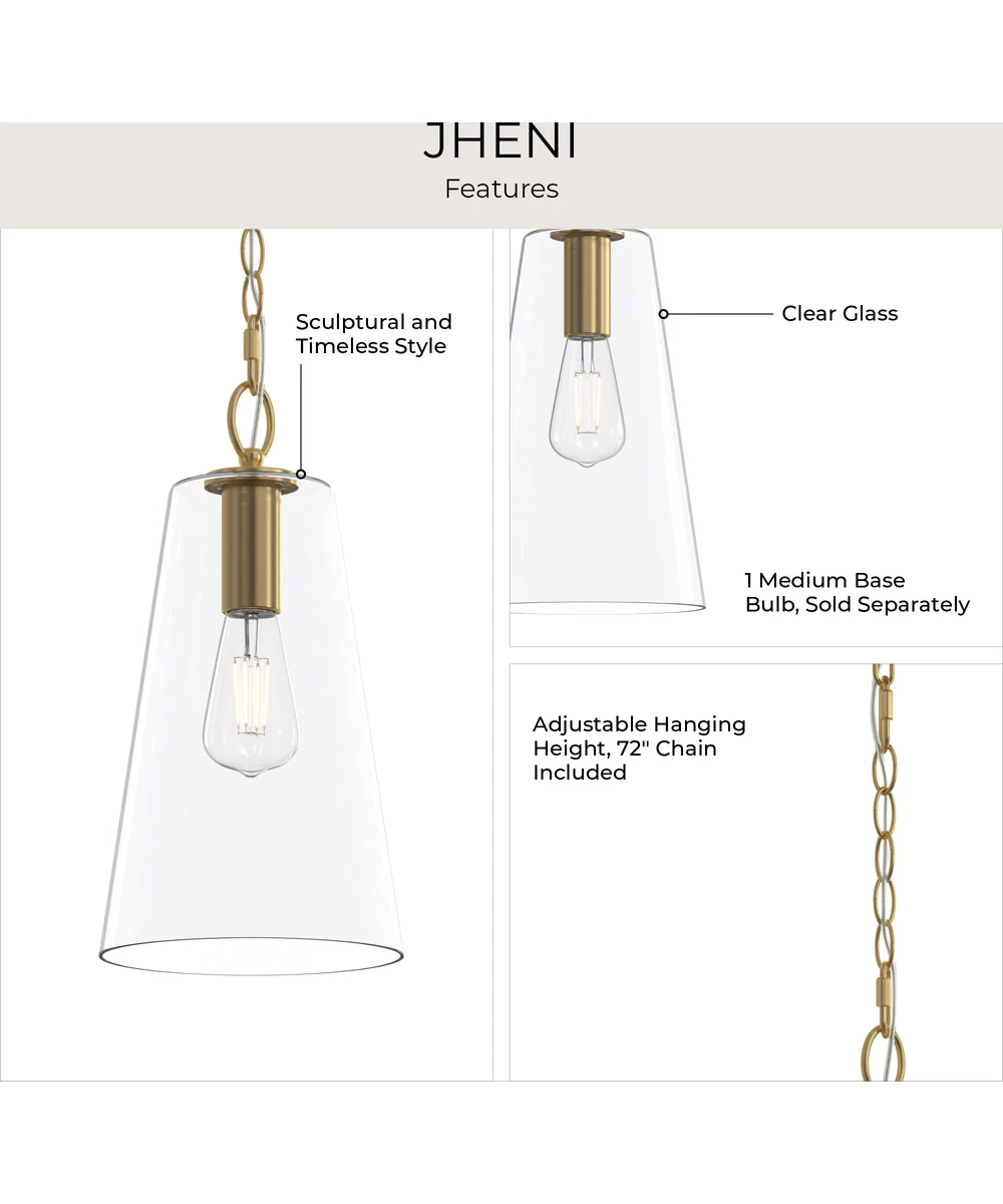 Jheni 1-Light Pendant with Clear Glass Shade Brushed Gold - Image 9
