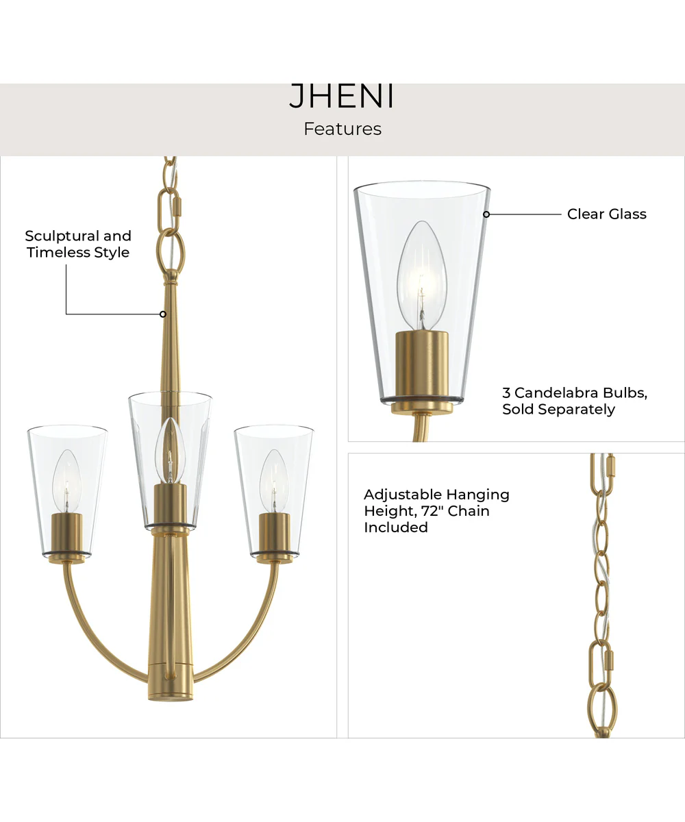 Jheni 3-Light Chandelier with Clear Glass Shades Brushed Gold - Image 8