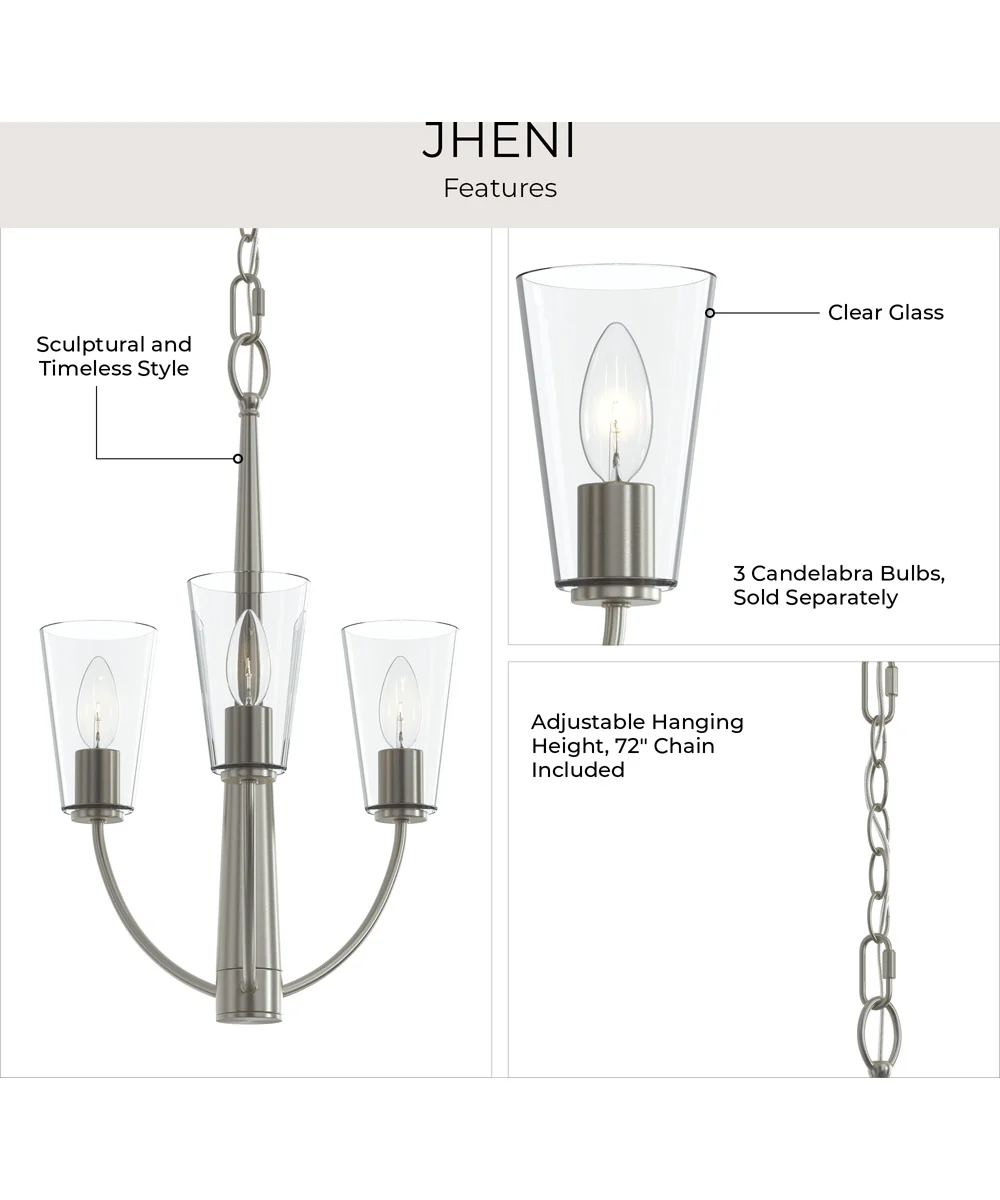 Jheni 3-Light Chandelier with Clear Glass Shades Brushed Nickel - Image 8