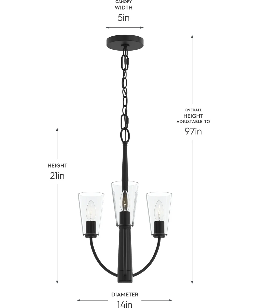 Jheni 3-Light Chandelier with Clear Glass Shades Matte Black - Image 4