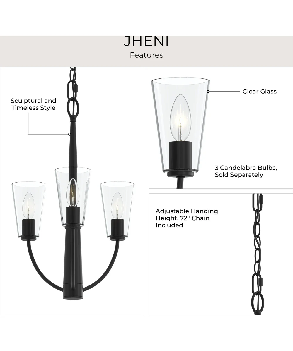 Jheni 3-Light Chandelier with Clear Glass Shades Matte Black - Image 8