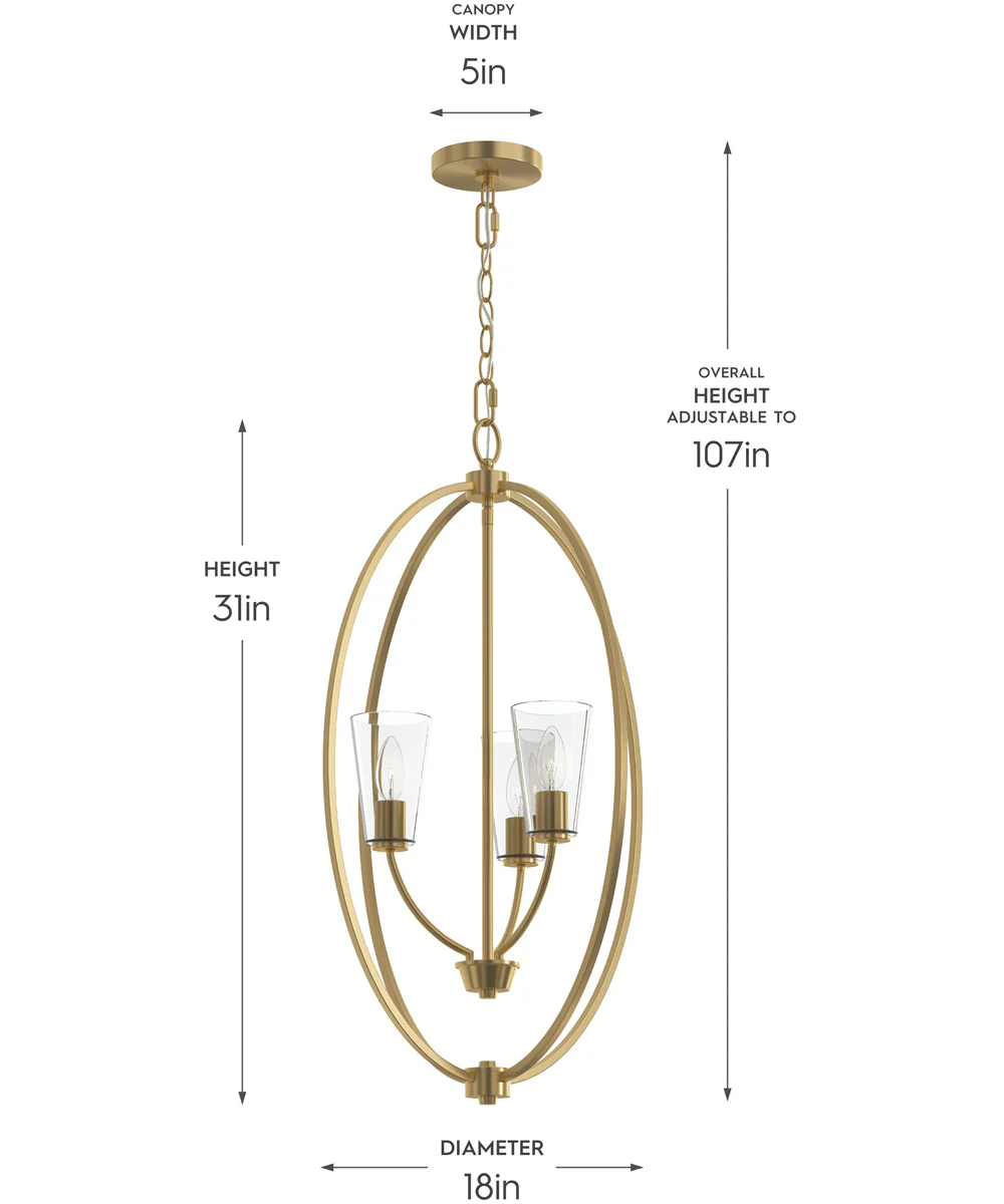 Jheni 3-Light Foyer Pendant with Clear Glass Shades Brushed Gold - Image 4