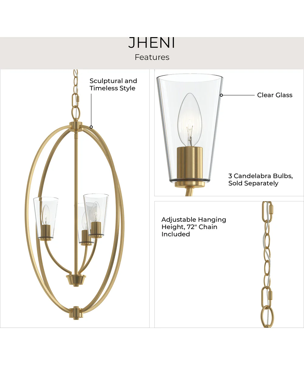 Jheni 3-Light Foyer Pendant with Clear Glass Shades Brushed Gold - Image 8