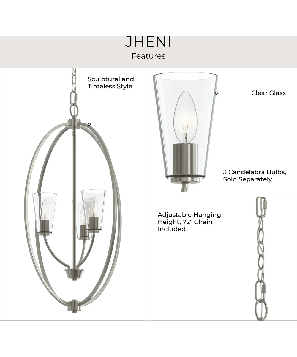 Jheni 3-Light Foyer Pendant with Clear Glass Shades Brushed Nickel - Image 7