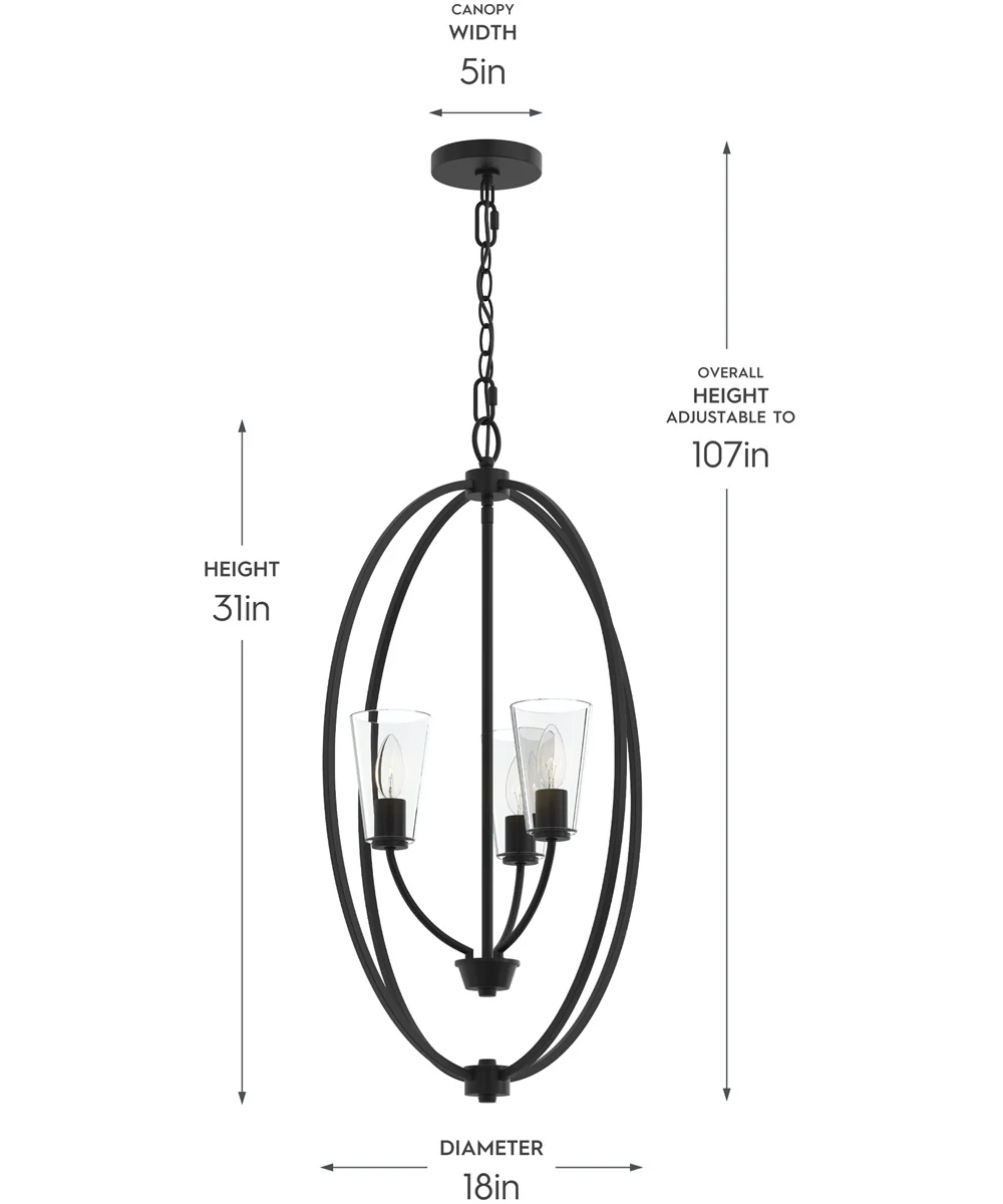 Jheni 3-Light Foyer Pendant with Clear Glass Shades Matte Black - Image 4