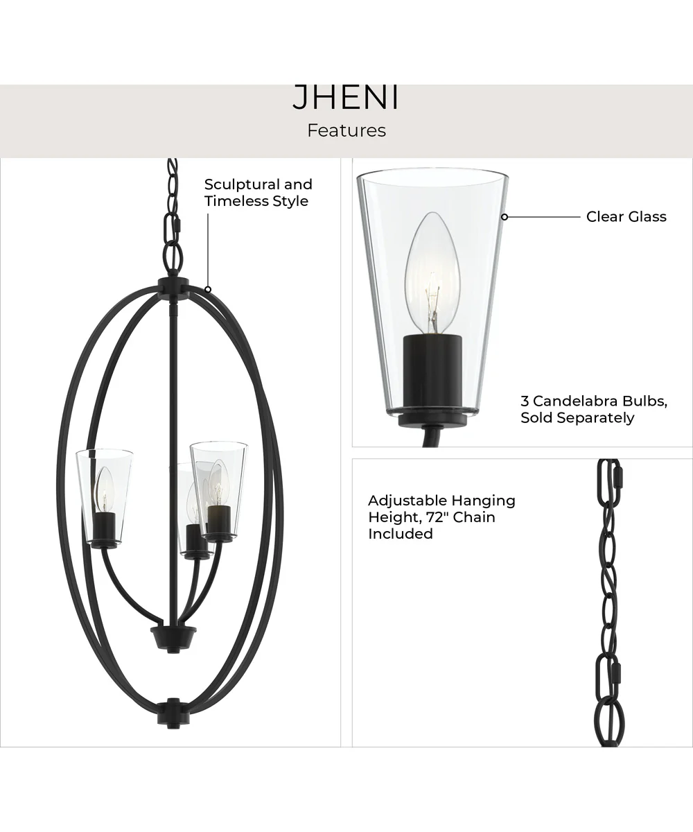 Jheni 3-Light Foyer Pendant with Clear Glass Shades Matte Black - Image 8