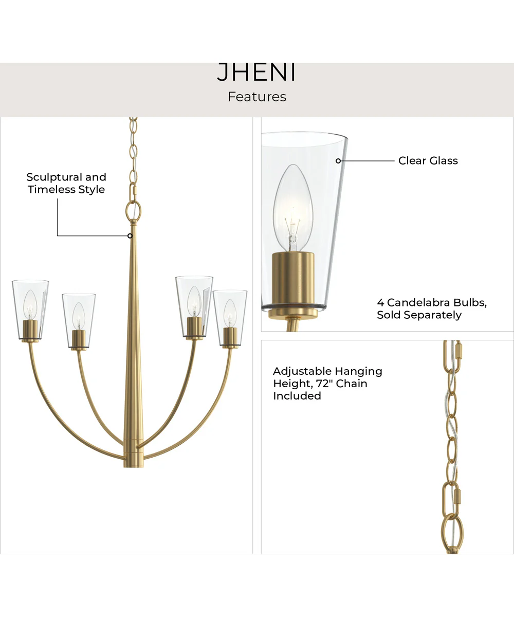 Jheni 4-Light Chandelier with Clear Glass Shades Brushed Gold - Image 8