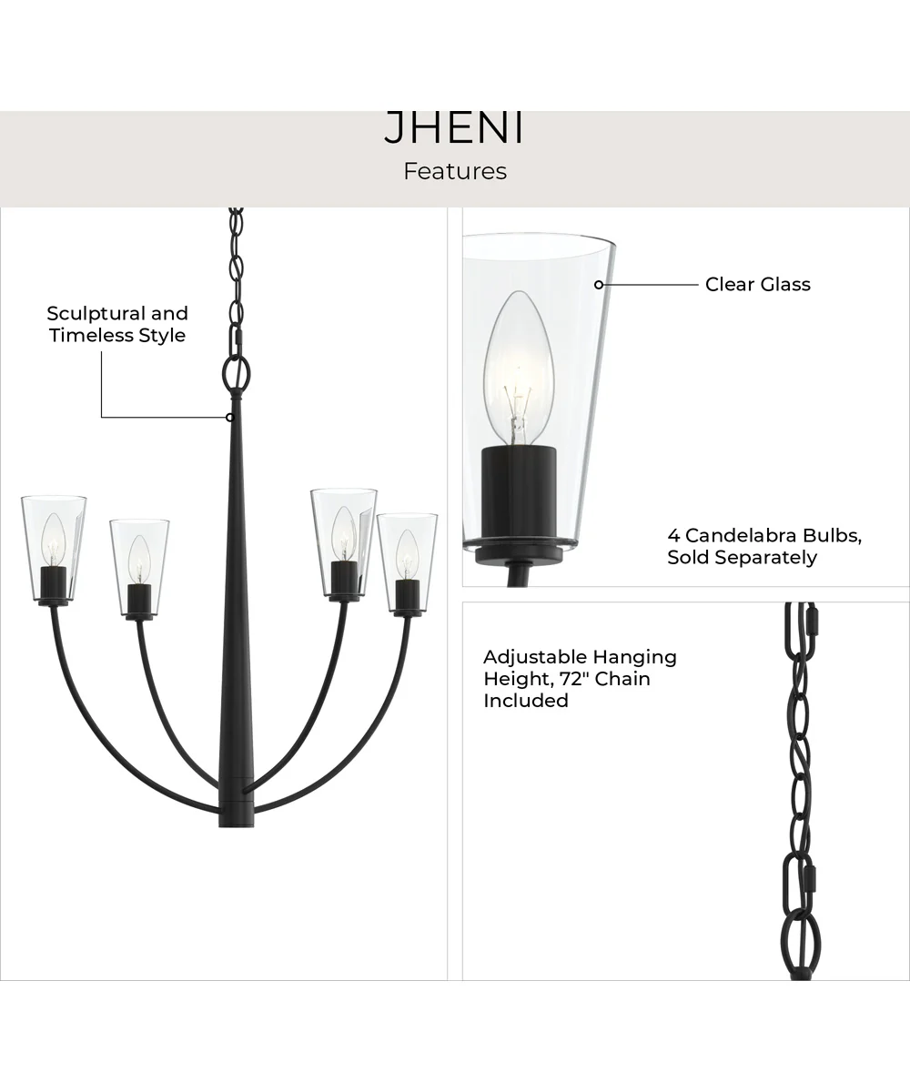 Jheni 4-Light Chandelier with Clear Glass Shades Matte Black - Image 8