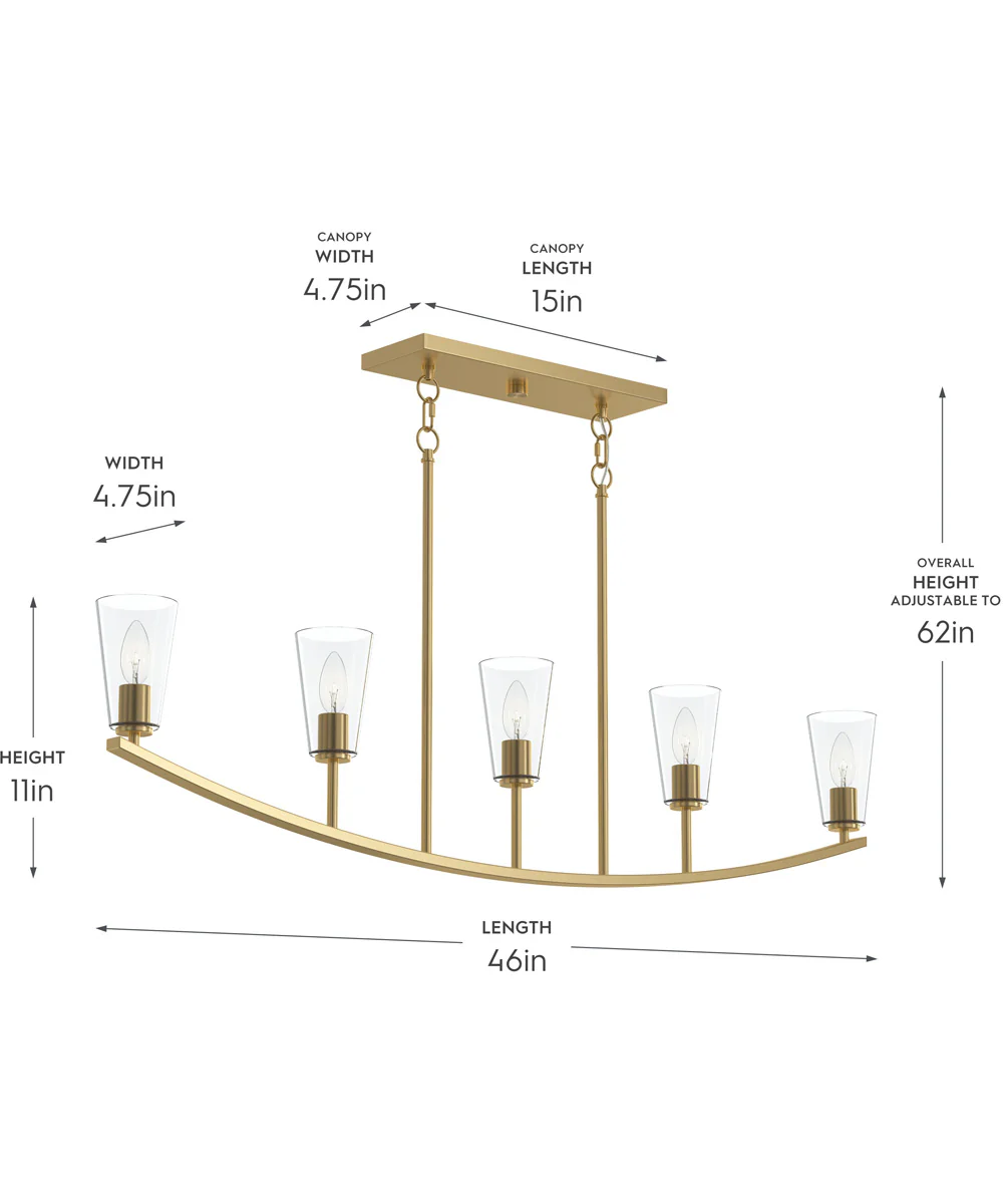 Jheni 5-Light Linear Chandelier with Clear Glass Shades Brushed Gold - Image 4