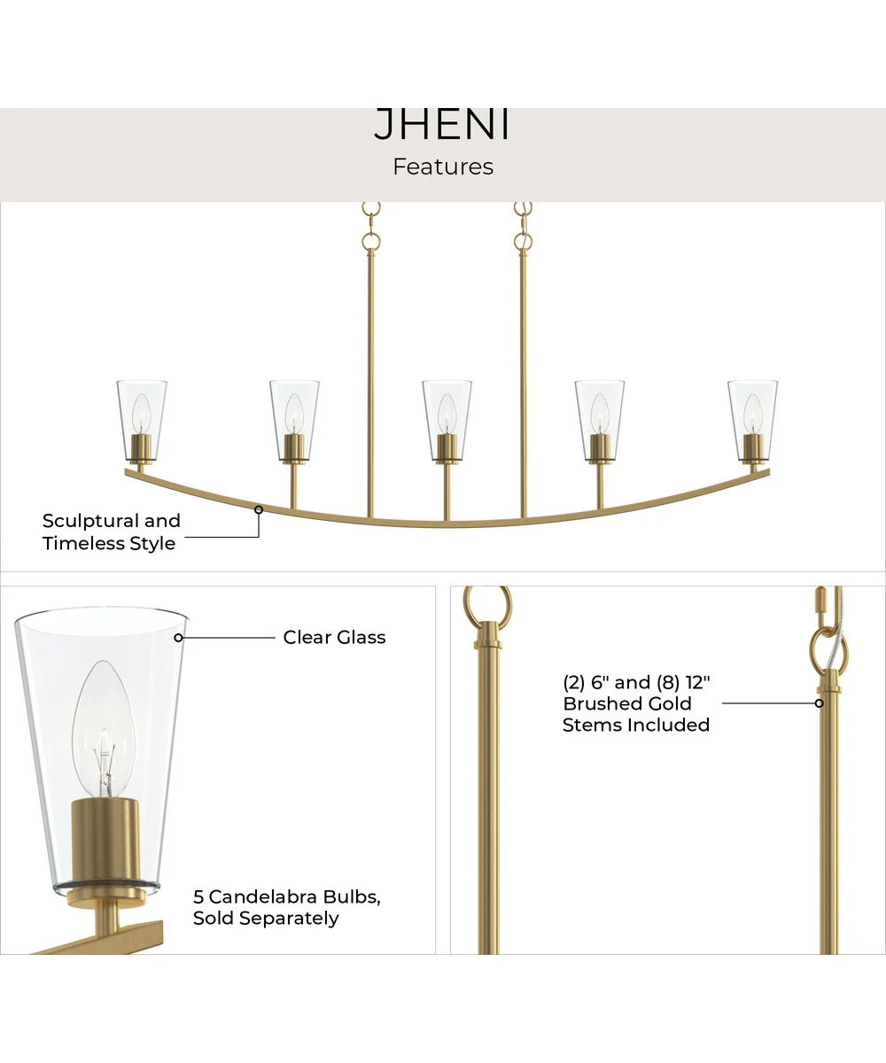 Jheni 5-Light Linear Chandelier with Clear Glass Shades Brushed Gold - Image 8