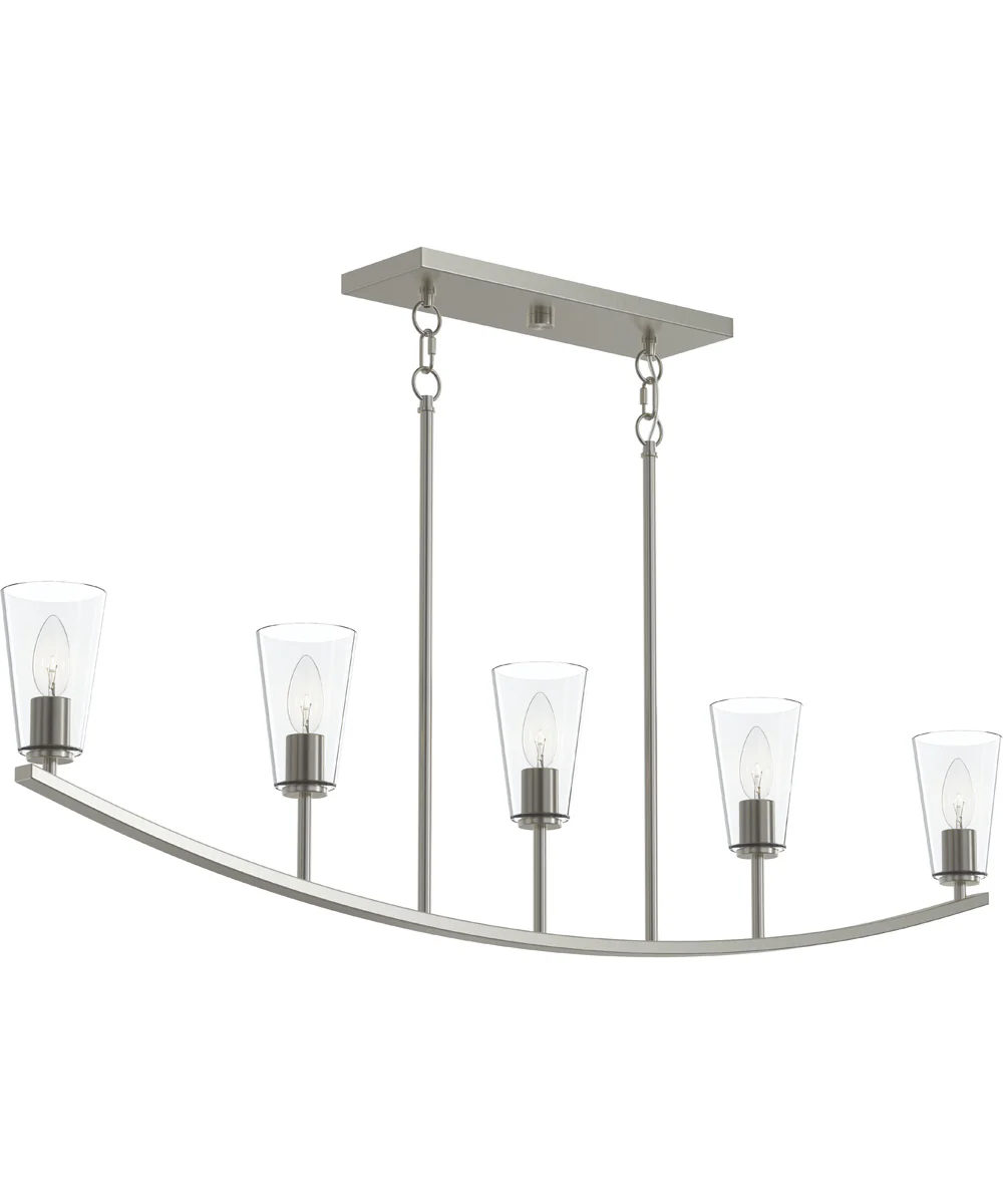 Jheni 5-Light Linear Chandelier with Clear Glass Shades Brushed Nickel