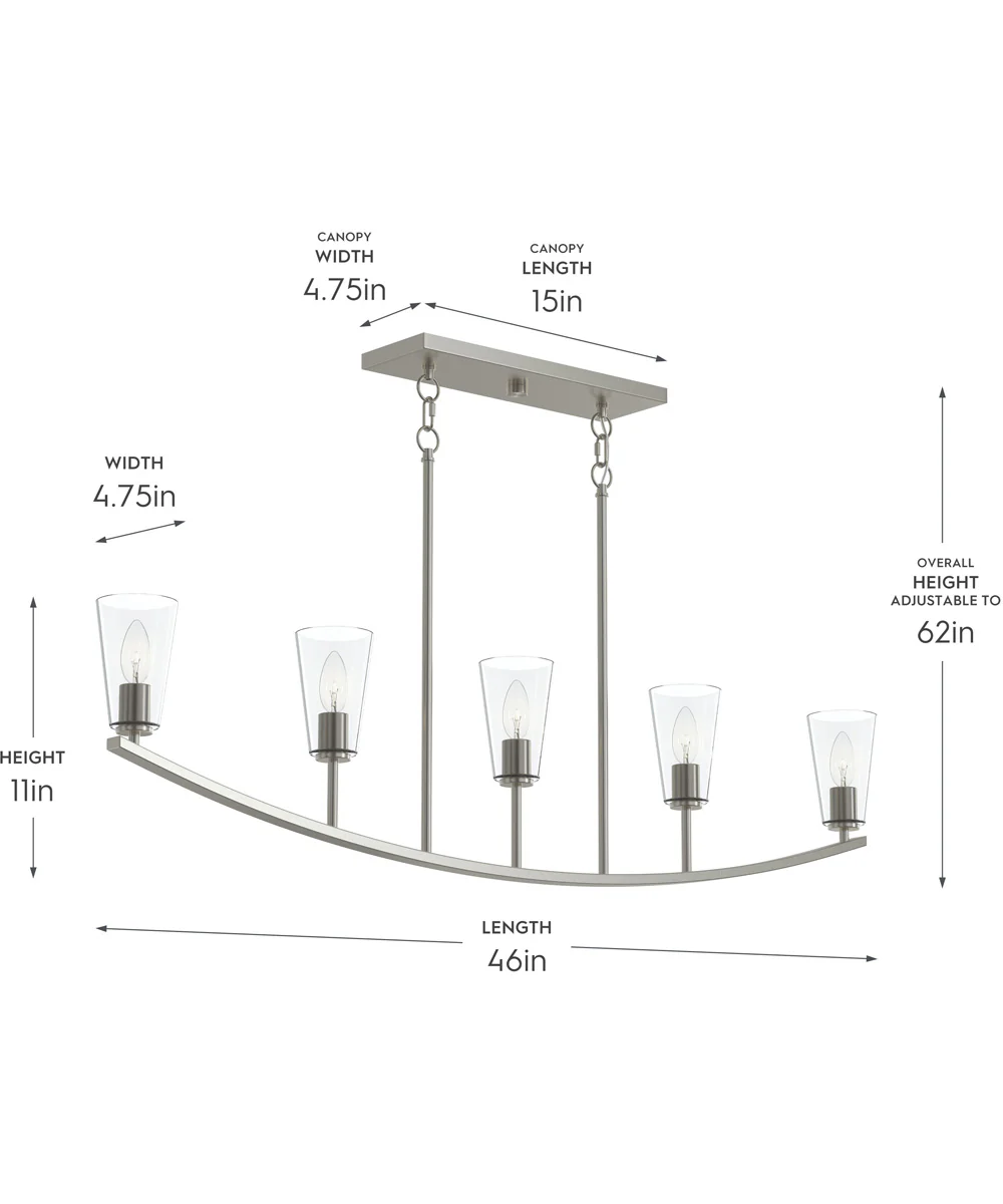 Jheni 5-Light Linear Chandelier with Clear Glass Shades Brushed Nickel - Image 4