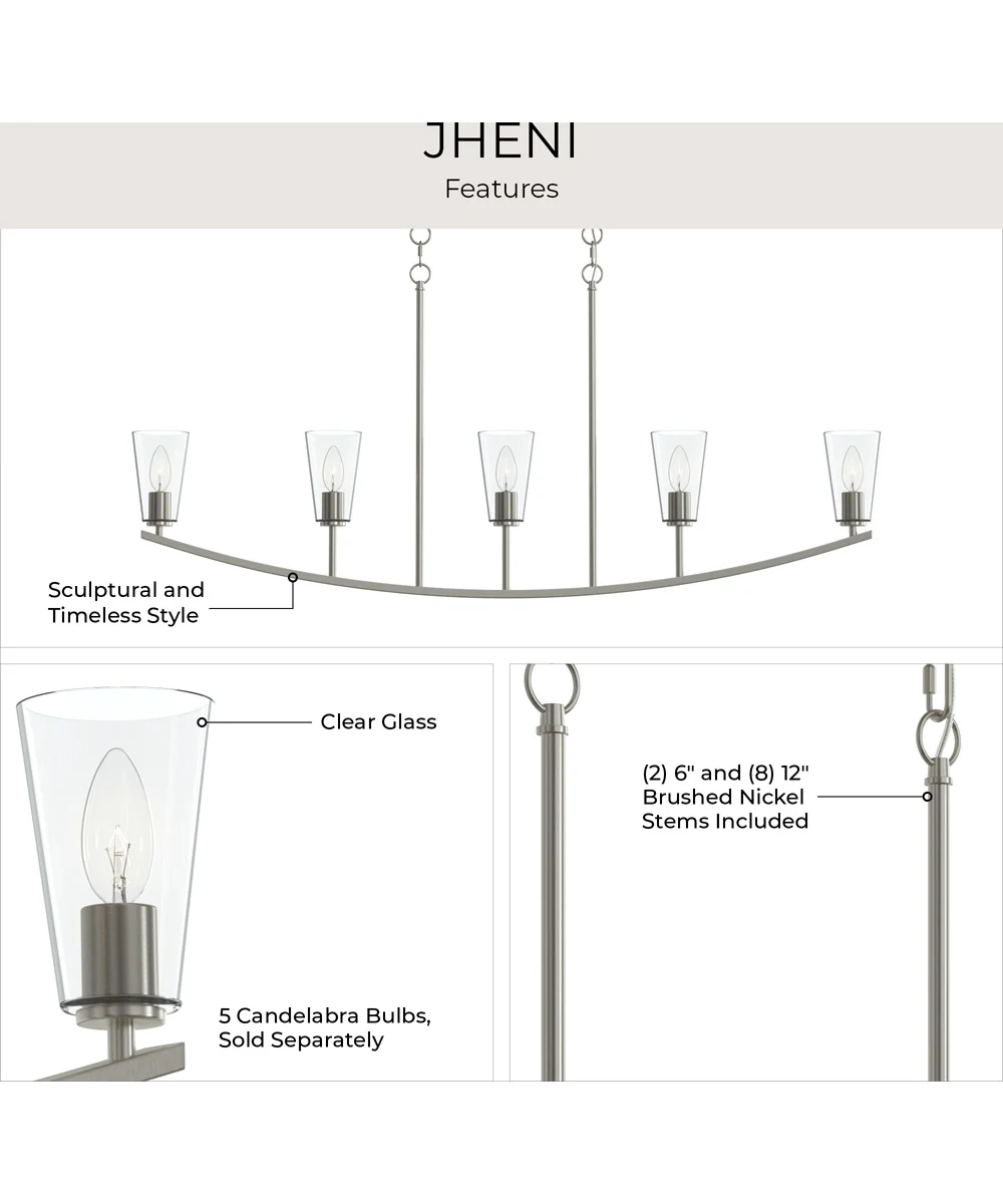 Jheni 5-Light Linear Chandelier with Clear Glass Shades Brushed Nickel - Image 8
