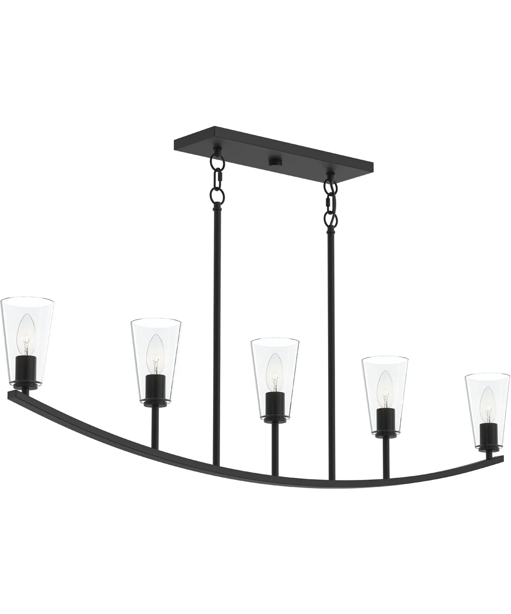 Jheni 5-Light Linear Chandelier with Clear Glass Shades Matte Black