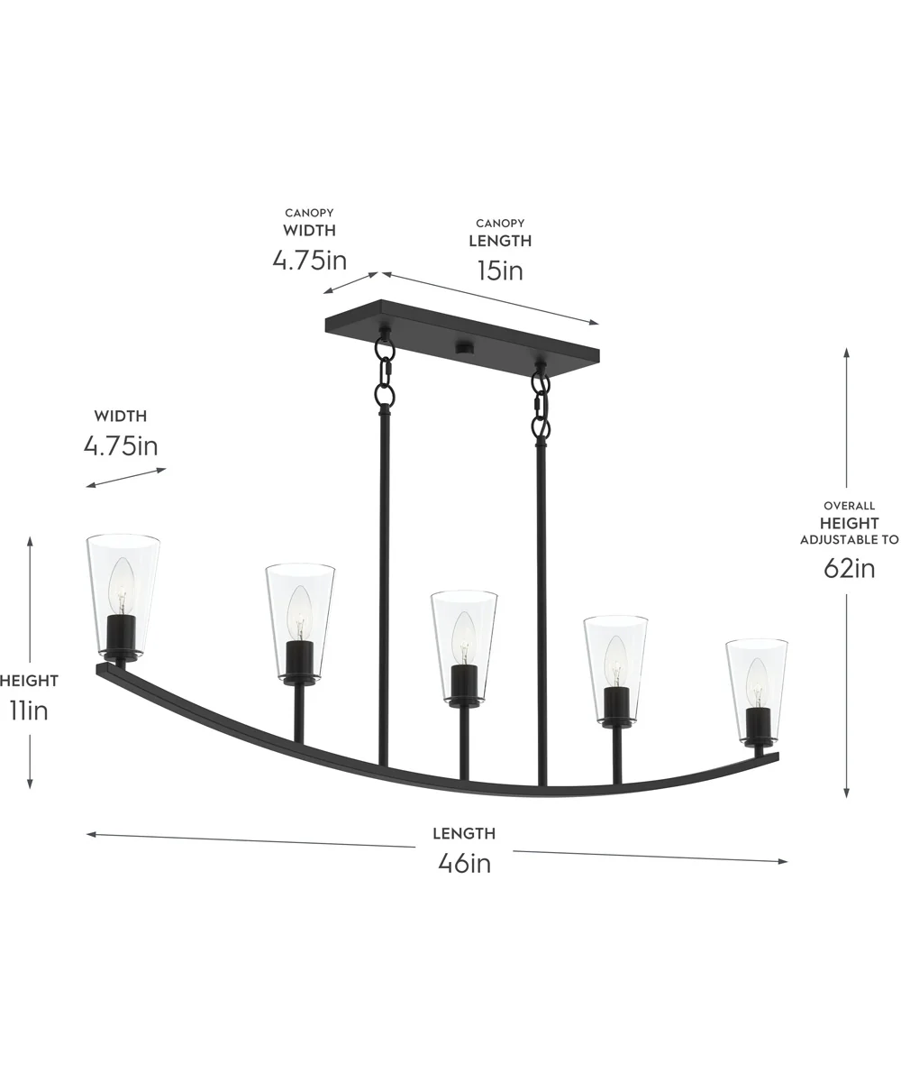 Jheni 5-Light Linear Chandelier with Clear Glass Shades Matte Black - Image 4