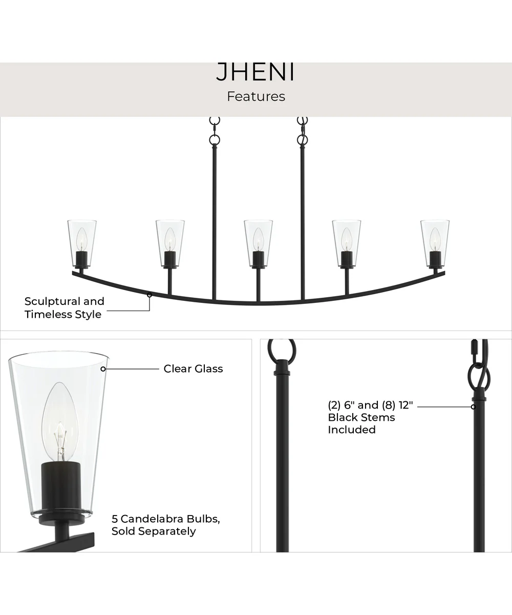 Jheni 5-Light Linear Chandelier with Clear Glass Shades Matte Black - Image 8