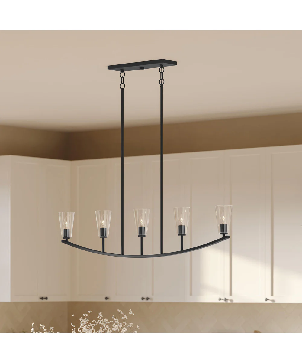 Jheni 5-Light Linear Chandelier with Clear Glass Shades Matte Black - Image 9