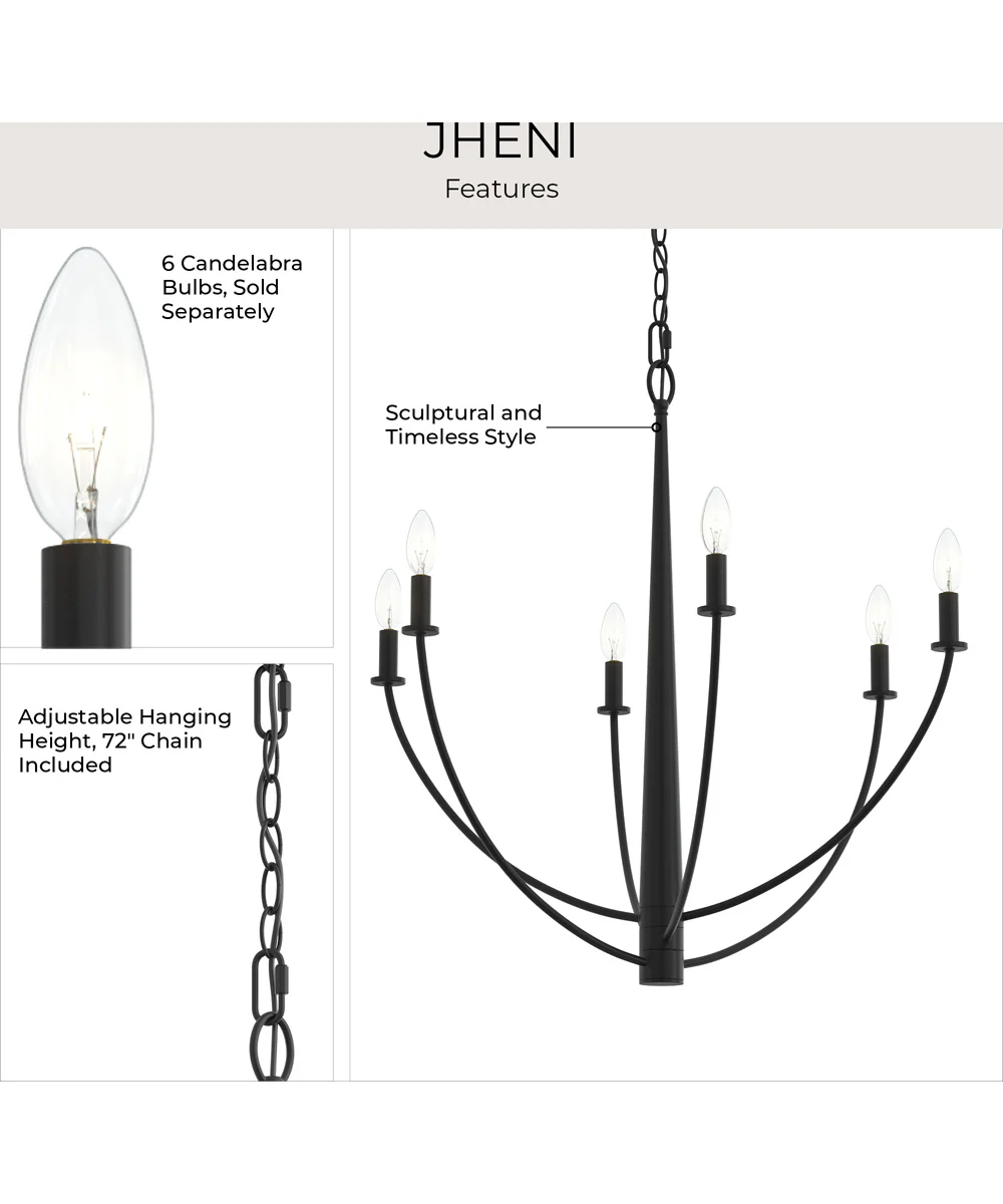 Jheni 6-Light Chandelier Matte Black - Image 8