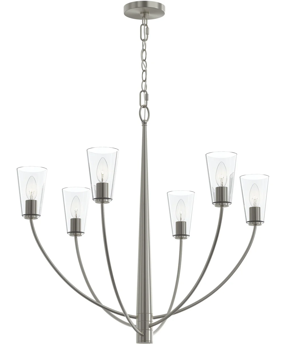Jheni 6-Light Chandelier with Clear Glass Shades Brushed Nickel