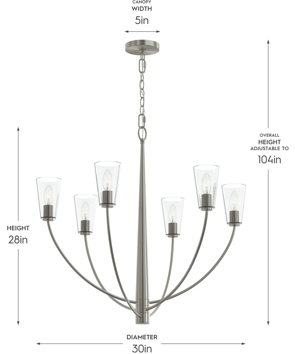 Jheni 6-Light Chandelier with Clear Glass Shades Brushed Nickel - Image 2