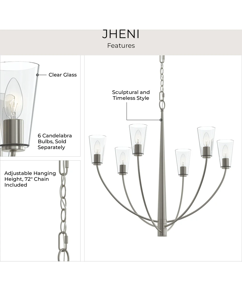 Jheni 6-Light Chandelier with Clear Glass Shades Brushed Nickel - Image 6