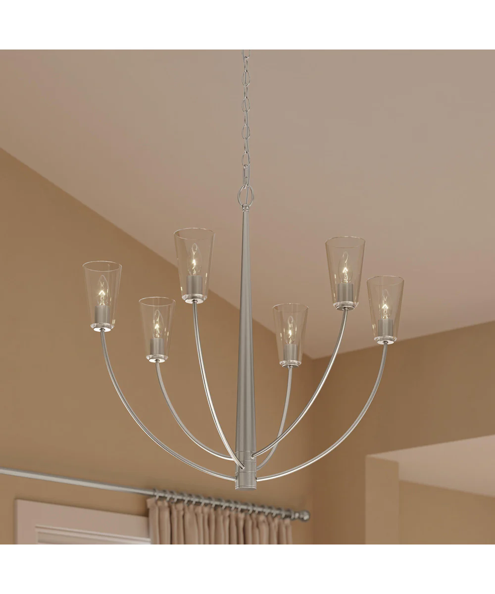 Jheni 6-Light Chandelier with Clear Glass Shades Brushed Nickel - Image 8
