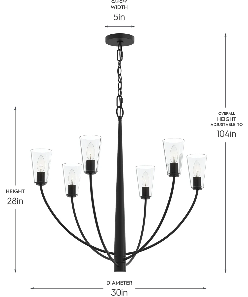 Jheni 6-Light Chandelier with Clear Glass Shades Matte Black - Image 2